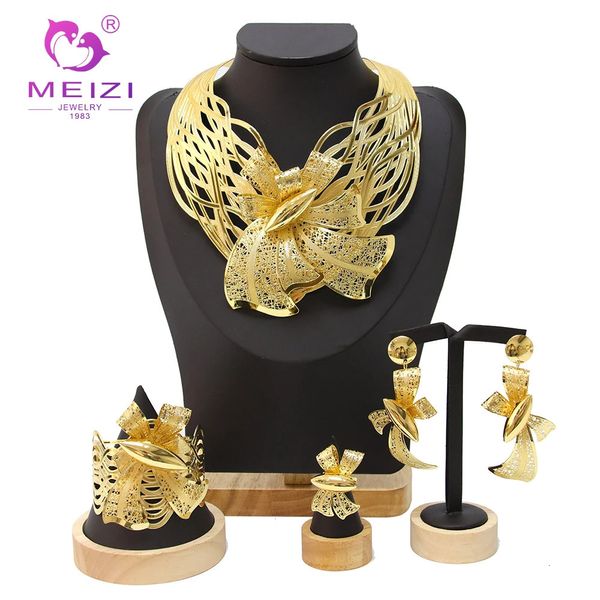 Conjunto de joyería Dubai 18k chapado en oro conjunto de joyería para mujer boda banquete fiesta adornar regalo 240103