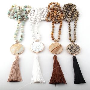 Mode Boheemse sieraden Semi -edelstenen Lange knoopte bijpassende stenen schakels Tassel kettingen voor vrouwen etnische ketting mode juwelier sieraden