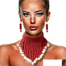 Sieraden Sets Afrikaanse Verklaring Chunky Kettingen Voor Vrouwen Mti Strand Colorf Kraal Gelaagde Ketting Mode Kostuum Oorbellen Set 220810 Dh6I9