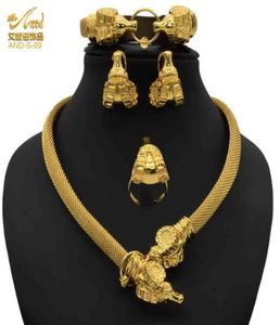 Sieraden sets aniid nigeria sieraden ketting voor vrouwen 24k originele oording ring pohnpei African Dubai Gold Color Bridal Luxury78599156007