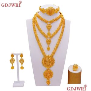 Sieradensets Arabische Dubai Set Voor Vrouwen Oorbellen Ethiopische Afrikaanse Lange Ketting Goudkleurige Ketting Bruidscadeau 230215 Drop Delivery Dhufg