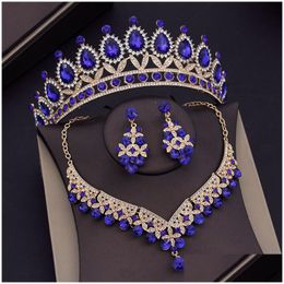 Ensembles de bijoux baroque bleu cristal mariée pour femmes diadèmes couronne boucles d'oreilles collier robe de mariée Dubai ensemble 230216 livraison directe Dhiub