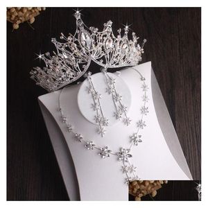 Sieradensets Barok Sier Plated Crystal Leaf Bruidskroon Tiara Choker Ketting Oorbel Afrikaanse Kralen Set Drop Delivery Dhkwg