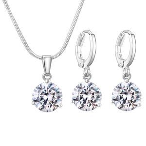 Sieraden Sets Crystal Womens Kettingen Goud Verzilverd Zirkoon Drop Ketting Oorbel voor Dame Diamond Fashion