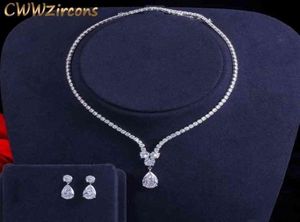 Jewelry Sets Cwwzircons Fashion Cúbico Zirconia Drop de agua Collar y aretes Boda de novia para novias T3976683732