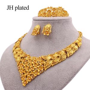 Pendientes collar conjuntos de joyas Dubai 24k Color oro africano boda regalos nupciales para mujeres pulsera anillo conjunto joyería Collares
