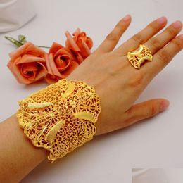 Ensembles de bijoux Dubai Gold Color Bracelet pour femmes Bracelet africain Bague éthiopienne Cadeaux de fiançailles de mariée Party Drop Livraison Dhm9A