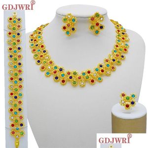 Conjuntos de jóias Dubai Mulheres Cor de Ouro Africano Presentes Nupciais para S Árabe Colar Pulseira Brincos Anel Conjunto de Jóias 220810 Drop Entregar DHCRV