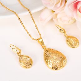 Sieraden sets elegantie ketting oorbellen fijne 24 k echte effen geel gouden gf vriendin lieverds dochter bruiloft geschenken nieuw