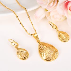 Ensembles de bijoux Élégance Collier Boucles D'oreilles Fine 24k Réel Solide Or Jaune GF Petite Amie Amoureux Fille Cadeaux De Mariage Nouveau