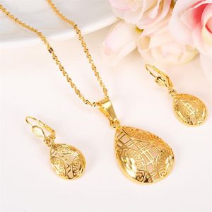 Ensembles de bijoux élégance collier boucles d'oreilles Fine 24k véritable or jaune massif GF petite amie amoureux fille cadeaux de mariage New3195