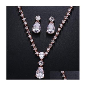 Conjuntos de joyas Emmaya Fashion Simple Cubic Zirconia Crystal Pendientes de mujer Conjunto de collar para novias Traje Drop Entrega Otvbc
