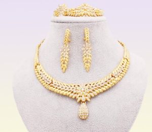 Ensembles de bijoux pour femmes Dubaï 24k Couleur d'or Inde India Nigeria Collier de mariage Collier Boucles d'oreilles Bracelet Ring Set en Éthiopie Jewelry 2015095010