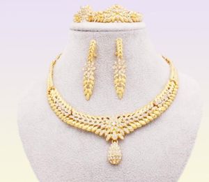 Ensembles de bijoux pour femmes Dubaï 24k Couleur d'or Inde India Nigeria Collier de mariage Collier Boucles d'oreilles Bracelet Ring Set Ethiopie Jewelry 2019639881