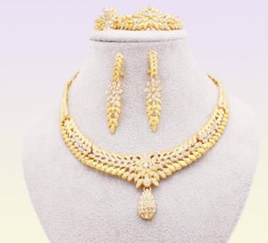 Sieradensets voor vrouwen Dubai 24k gouden kleur India Nigeria huwelijksgeschenken ketting oorbellen armband ring set Ethiopië sieraden 2014165986