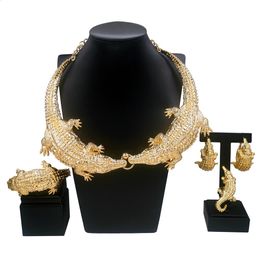 Ensembles de bijoux pour femmes, collier plaqué or italien, boucles d'oreilles, bague, Design Animal, anneaux, essentiels de fête, 240130