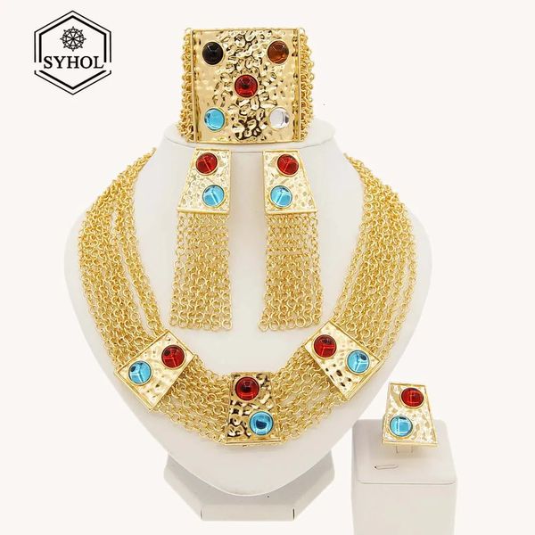 Juegos de joyas para mujer, cadena italiana chapada en oro hecha a mano, conjunto de pulsera y collar de lujo, regalo de boda 240130