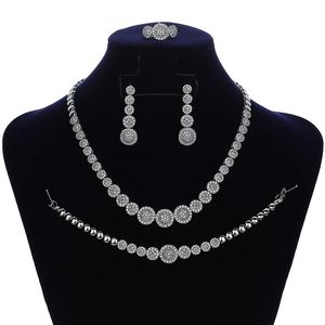 Ensembles de Bijoux HADIYANA gracieuse femmes Mariage collier de mariée boucles d'oreilles bague et Bracelet ensemble CN083-1 Parure Bijoux Femme Mariage 240118