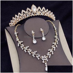 Ensembles de bijoux de haute qualité mode cristal mariée femmes mariée diadème couronnes boucle d'oreille collier accessoires 230216 livraison directe Dho2G