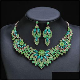 Ensembles de bijoux Kmvexo feuilles exquises cristal vert pour femmes accessoires de fête boucles d'oreilles collier ensemble cadeau 230216 livraison directe Dha79