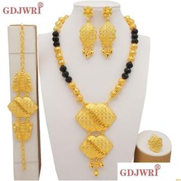 Ensembles de bijoux de luxe Dubai Gold Couleur Africain Indien Ethiopie Cadeaux de mariée Fête pour femmes Collier Boucles d'oreilles Ensemble Drop Livraison Dh9Ce