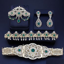 Ensembles de Bijoux Sunspicems Chic Algérie Mariée Or 18K Couleur Caftan Ceinture Broche Boucle D'oreille Hairchain Maroc Femmes Bijoux Cadeau Dro Dhbvd