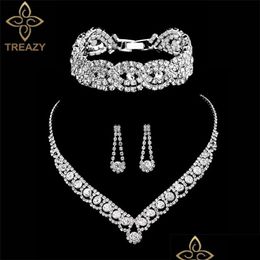 Ensembles de bijoux Treazy Sier couleur cristal mariée pour femmes collier boucles d'oreilles bracelet ensemble accessoires 221109 livraison directe Dhogs