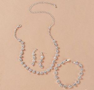 Bijoux Ensembles Womens Silver Gold plaqué BLING BRIDE Collier incrusté Silver Diamond Bracelet Bracelet à trois pièces N55671967815