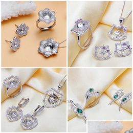 Paramètres de bijoux 100% Collier de perle Boucles d'oreilles Ring Sier pour femmes DIY Gift 5 styles Livraison DHMZX