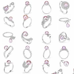 Configuración de joyas 100% S925 Rings Sliver Sliver para mujeres accesorios de perlas Tamaño ajustable Anillo de Navidad Drop entrega Dhxy4