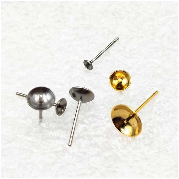 Paramètres de bijoux 100pcs / lot 3/4/5/6/7 / 8mm en acier inoxydable vierge post boucle d'oreille plateau de base broches pour trouver en gros 1704 Q2 Drop Dhmey