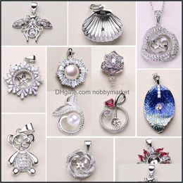 Paramètres de bijoux 12 styles nouveau collier de perles 925 pendentif en argent bricolage femmes mode avec chaîne cadeau livraison directe Dhgarden Otdwo