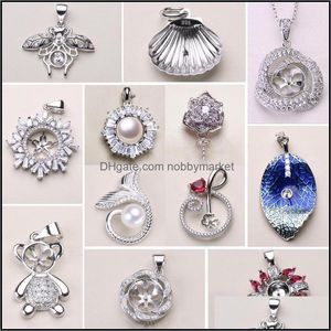 Paramètres de bijoux 12 styles nouveau collier de perles 925 pendentif en argent bricolage femmes mode avec chaîne cadeau livraison directe Dhgarden Otdwo