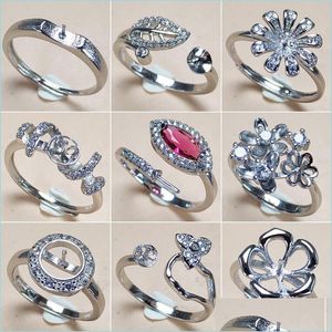 Sieradeninstellingen 9 stijlen diy parel ringen accessoires s925 sier edelsteen ring voor vrouwen verstelbare blanco mode druppel levering dhcxe