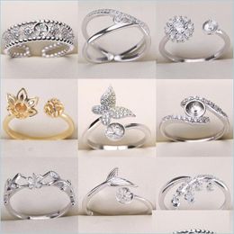 Sieradeninstellingen Diy Pearl Ring 925 Sterling Sliver ringen voor vrouwen 12 stijlen verstelbare maat kerstcadeau Groothandel drop Dhgarden dhxoh