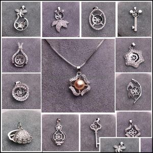Paramètres de bijoux Collier de perles à la mode Pendentif en argent 14 styles DIY avec chaîne Livraison directe de Noël Dhgarden Othno