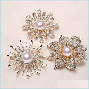 Paramètres de bijoux Broche de perle de fleur Rhingestone pour femmes accessoires de mode 9 styles épingles bricolages livraison de chute de Noël DH8KW