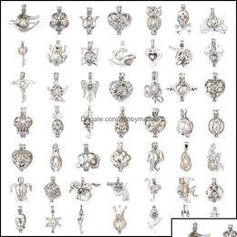 Paramètres de bijoux Paramètres de bijoux Collier de perles 50 styles de perles plaquées argent Cages de médaillon 3x2,5 mm Bracelets à faire soi-même Pendentifs à breloques Drop Dhim2