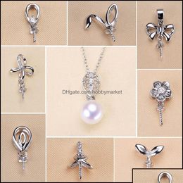 Paramètres de bijoux Paramètres de bijoux en gros 925 Sterling Sier pendentif Zircon solide collier de perles 18 Styles de mode pour les femmes Blank Di Dhyne