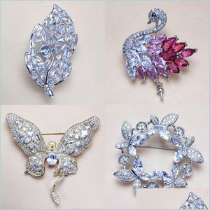 Paramètres de bijoux Paramètres de broche de perle Broches animales Broches pour femmes Fille Zircon à double usage Cadeau de mariage Bijoux de mode Accessoires D Dh5Pk