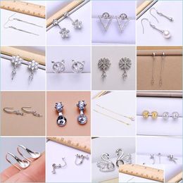 Ajustes de joyería Ajuste de aretes de perlas Zircon Sólido 925 Sier Pendientes Montaje de pernos Joyería de moda en blanco Diy Boda Entrega de gota Dhos6