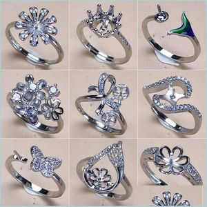 Sieradeninstellingen Pearl ringen accessoires zirkon ring 925 sier voor vrouwen meisje verstelbaar blanco behoefte diy cadeaumval levering dhvfk