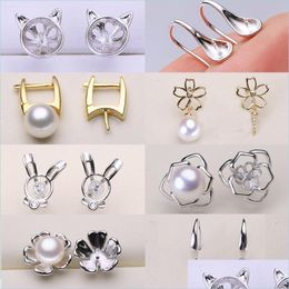 Paramètres de bijoux Boucles d'oreilles en perles 100% S925 Sterling Sier Réglage DIY Boucle d'oreille pour femmes fille bijoux de mariage cadeau en gros Drop D DHDFL