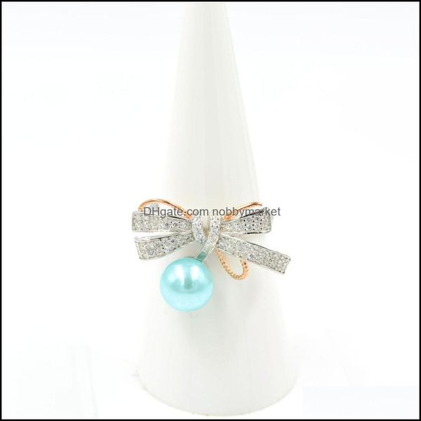 Paramètres de bijoux S925 Sterling Sier Bow 9-10 mm perles de perles montures de bague pierres précieuses bricolage bagues de mode montures livraison directe Dhgarden Othu9