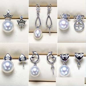 Sieradeninstellingen S925 Sterling Sier Earrings Setting Pearl Earring For Women Girl Stud Montage Blank Diy Wedding Gift 6 Drop Lever Dho2k