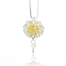 Paramètres de bijoux S925 en argent Sterling perle pendentif collier Pendeloque coupé avec chrysanthème ornom Dh8V5