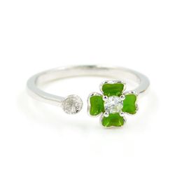 Paramètres de bijoux S925 Sterling Sier Bague Raccords DIY Perle Doigt avec des fleurs d'émail vert réglables pour 68 mm de pois Dhxam