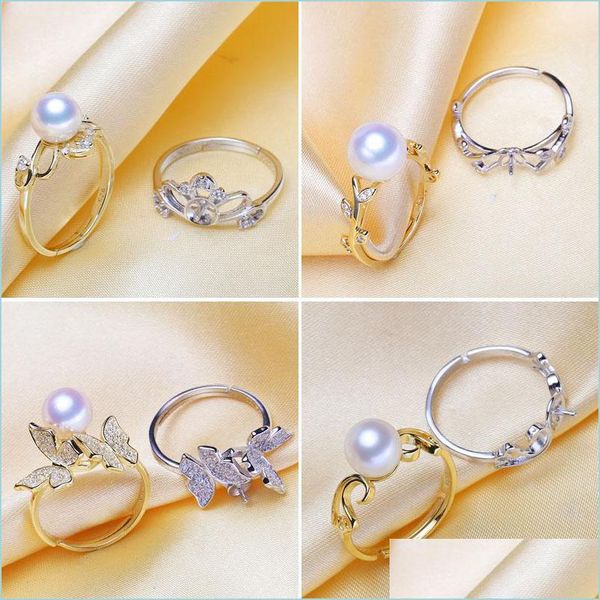 Paramètres de bijoux S925 Sterling Sier Rings Settings Designer Pearl Ring Diy pour les femmes Fine Jewelry Gift 4Pcs / Lot Drop Delivery Dh0Mt