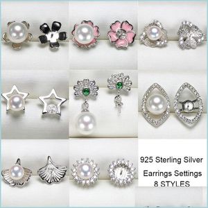 Sieradeninstellingen S925 Sterling Sier Stud oorbellen Fashion Diy Pearl -setting voor vrouwen Blank bruiloft Geschenkdruppel Dhjp3