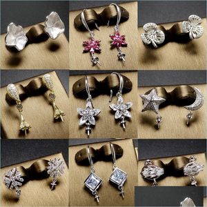 Paramètres de bijoux Boucles d'oreilles de perles brillantes Zircon solide 925 Sier Boucle d'oreille pour femmes Montage de mode Vier